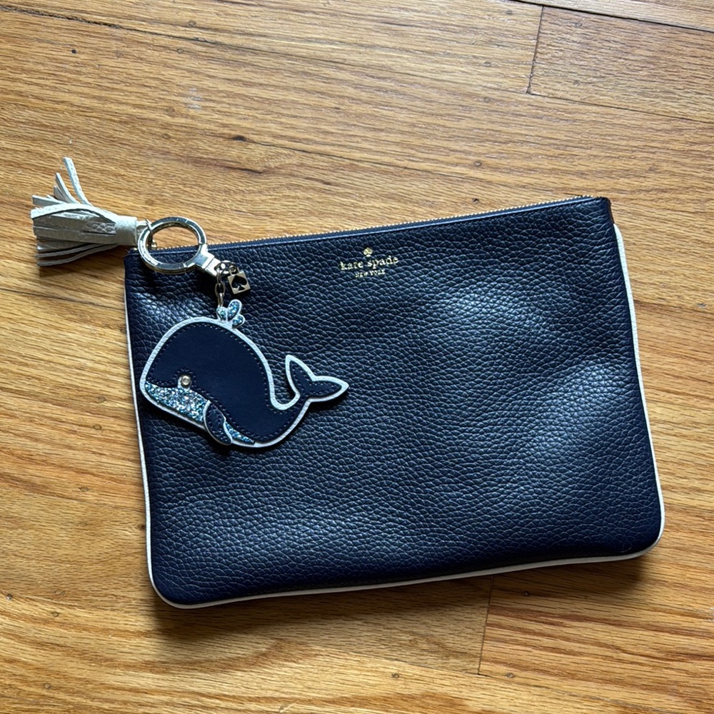Kate Spade Black Leather Pouch with Whale Charm